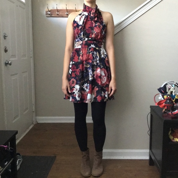 Modcloth Small Navy and Red Floral Halter Tie-Neck Dress NWOT - Picture 12 of 15